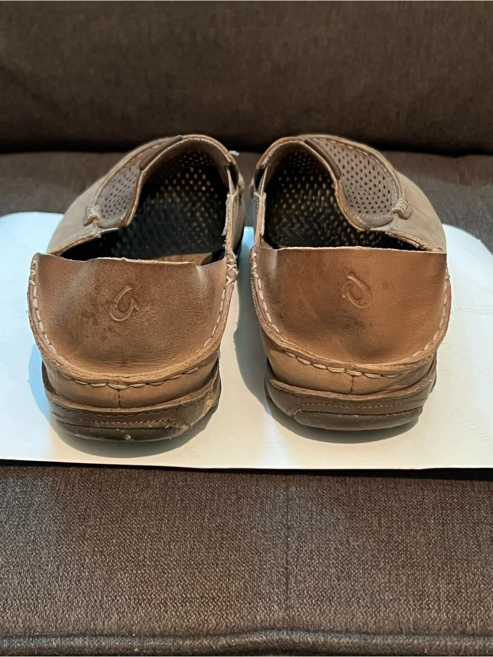OluKai Men's Perforated Leather Loafers in Brown